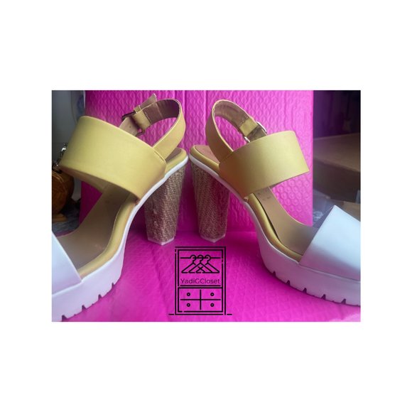 CKLASS Yellow/White Ankle Strap Platform Rope Dress Sandals SZ 9 - Picture 5 of 9